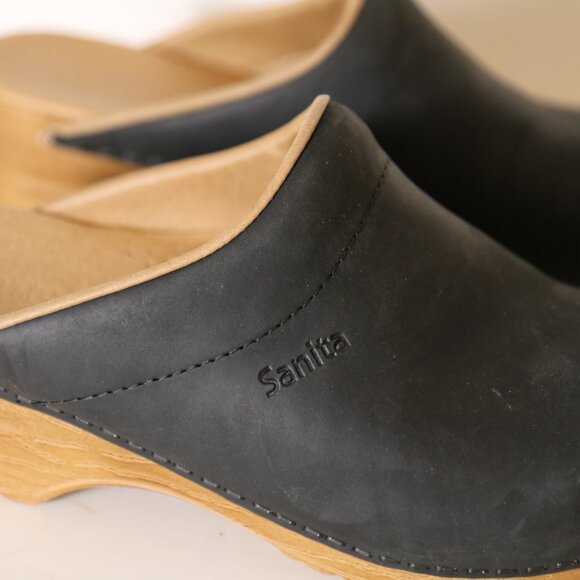 Sanita Ellis Clog Oiled Leather Black Womens 38 US 7 Slip On Comfort Casual - Picture 2 of 7